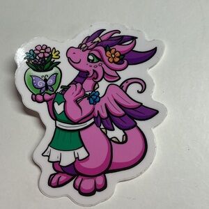 Pink Dragon Sticker with Flowers